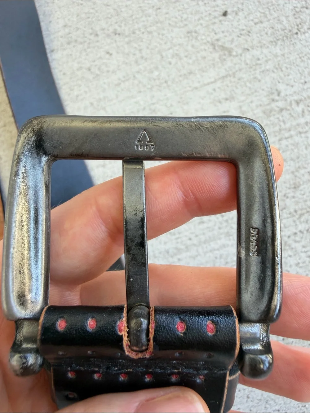 Vintage Armani Exchange Black Leather Belt Size 34 MadeCanada Red Detail 42.5”